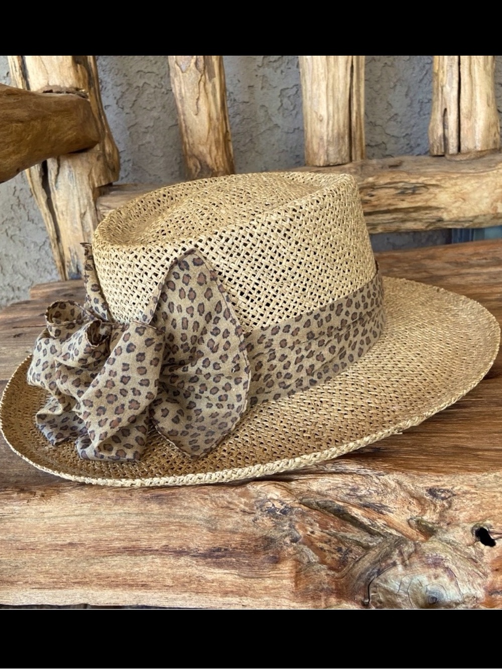 HAT Straw Summer Structured Sun Leopard Print Band Vacation